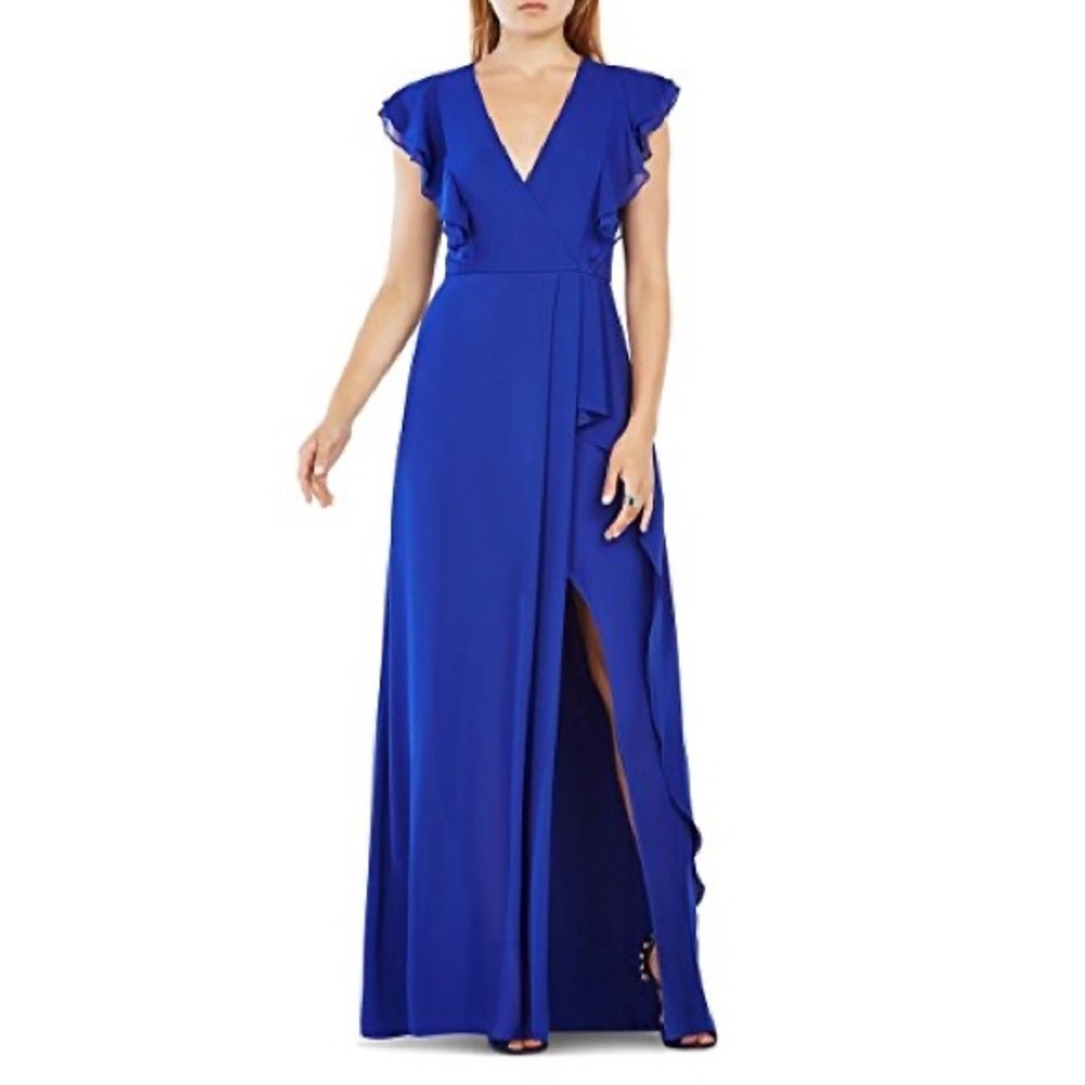 BCBG MAXAZRIA ROYAL BLUE CALLIE RUFFLED GOWN
